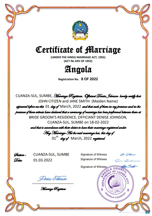 Download Angola marriage certificate Word and PDF template Photoshop template